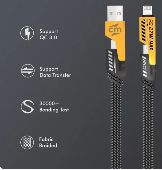 4-in-1 Fast Charging Cable | Type-C to Type-C, iPhone & USB Multi Charger