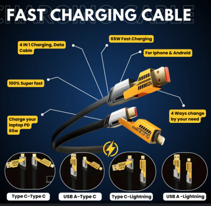 4-in-1 Fast Charging Cable | Type-C to Type-C, iPhone & USB Multi Charger