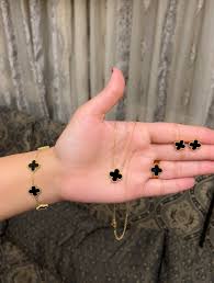 Luxury Black Clover Gold Plated Jewelry Set – 4 Pcs (Necklace, Earrings, Bracelet & Ring)
