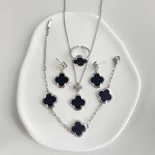Luxury Black Clover Gold Plated Jewelry Set – 4 Pcs (Necklace, Earrings, Bracelet & Ring)